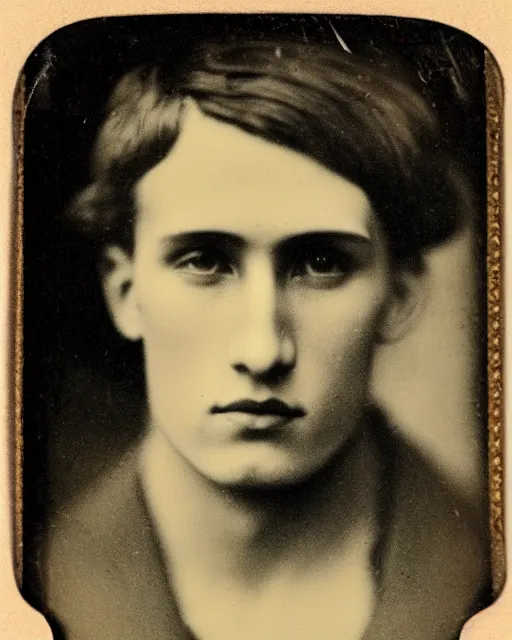 Image similar to tintype photo of alyosha karamazov, handsome innocent young russian man, by julia margaret cameron 1 8 8 0 s, realistic, body shot, sharp focus, 8 k high definition, insanely detailed, intricate, elegant