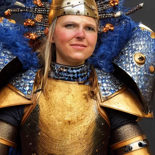 Prompt: photo of a female warrior with sapphire encrusted armour