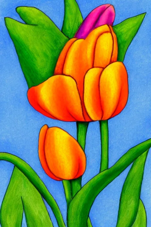 Image similar to a doodle drawing of a tulip in the stale of frida kahlo with the colors of mexico