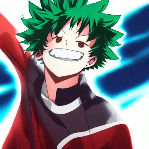 Prompt: low brightness shot of izuku midoriya