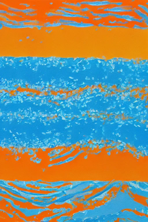 Prompt: a Acrylic painting of summer ,water,wave , orange and orange slices,blue theme and Yellow accents,Colour composition