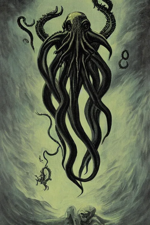 Prompt: cthulhu painted by goya