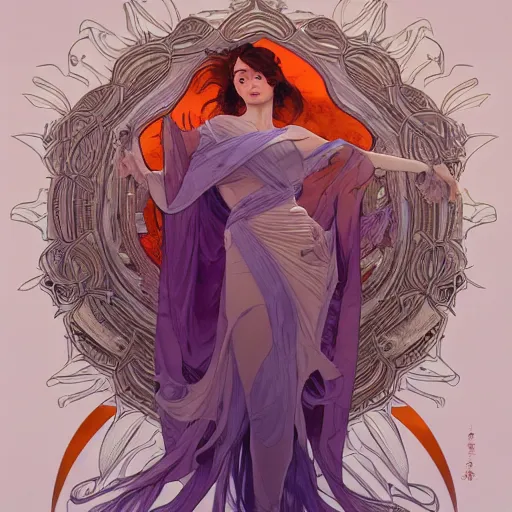 Prompt: smooth organic pattern, lavender, light purple, white, orange, artstation, concept art, smooth, sharp focus, illustration, art by artgerm and greg rutkowski and alphonse mucha and maya takamura and Hitomi Isono