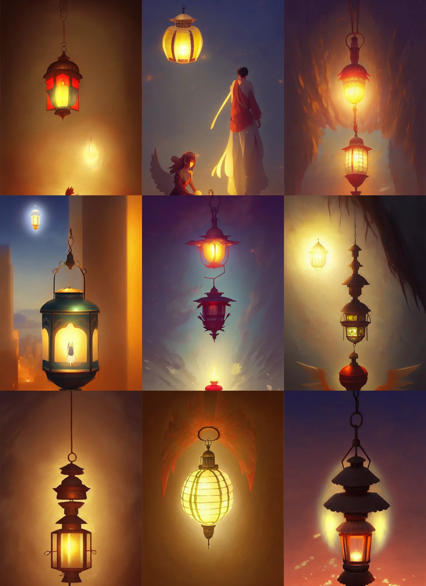 Prompt: turkish lantern, fanoos, low light, the light from the lamp is in the shape of an angel. trending on pixiv fanbox, painted by greg rutkowski makoto shinkai takashi takeuchi studio ghibli