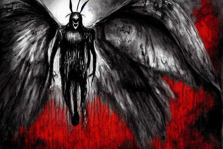 Image similar to mad horror painting of mothman by ben templesmith