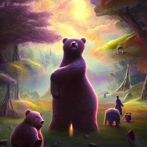 Image similar to a mystical dream with cosmic bears, award-winning art, trending on artstation, digital painting, matte painting, hyper detailed, 8k