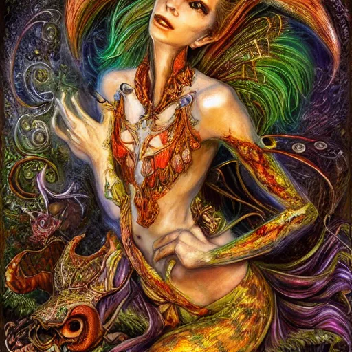 Image similar to portrait of a scorpion fairy, fantasy, whimsical, horror, art by josephine wall and and hr geiger and chengwei pan, intricately detailed, highly detailed, luxurious, elegant, clean, unsettling, trending on artstation