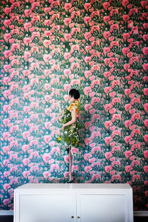 Prompt: Chinoiserie floral wall by James Jean, victo ngai, James Gilleard