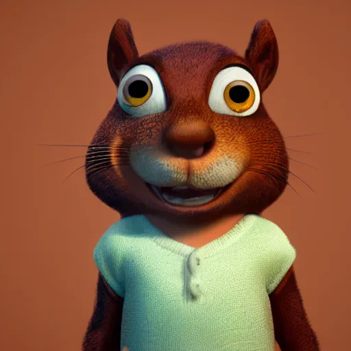 Image similar to pixar character, squirrel, 3d, octane render, character portrait