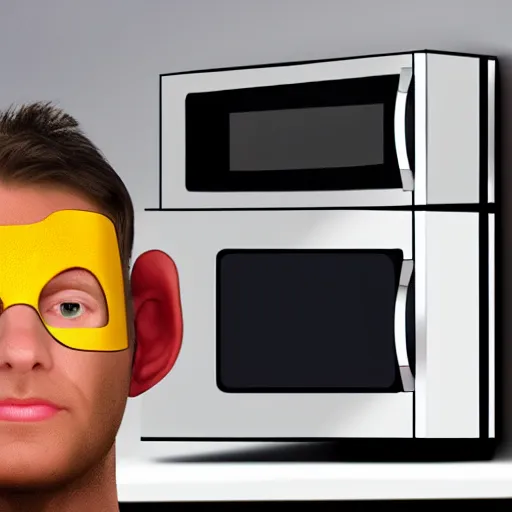 Prompt: superhero with the head of a microwave, 4k realistic photo