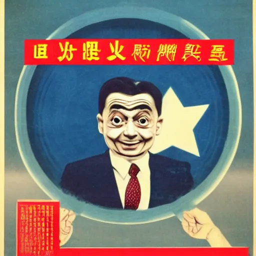 Image similar to Chinese propaganda poster about Mr Bean