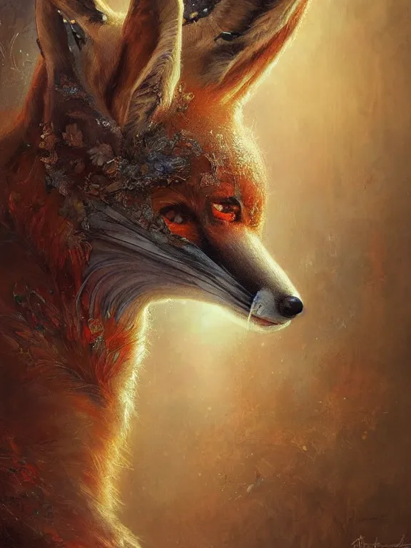 Image similar to a ultradetailed beautiful painting of a close view of an intricate wooden mask of a fox with wonderful colors, concept art, high resolution 4 k, by tom bagshaw, greg rutkowski, charli bowater and artgeem