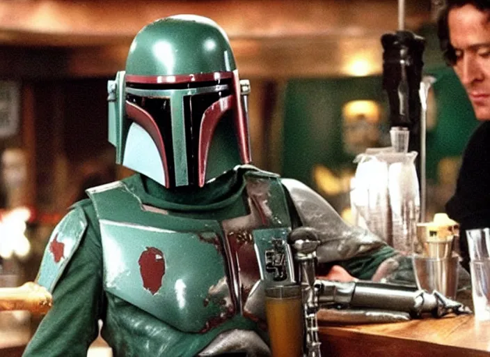 Prompt: boba fett drinking a bar in the movie swingers