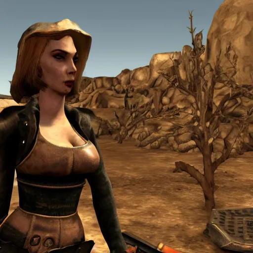 Image similar to Amouranth in UE5 Fallout New Vegas Mod, high detail, award winning