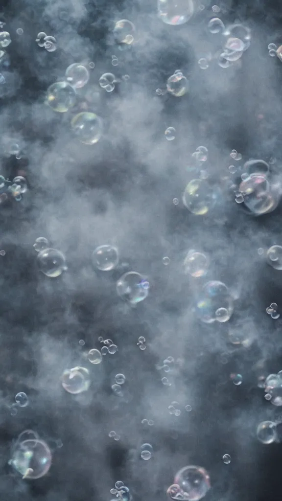 Prompt: wallpaper of bubbles filled with smoke bursting,