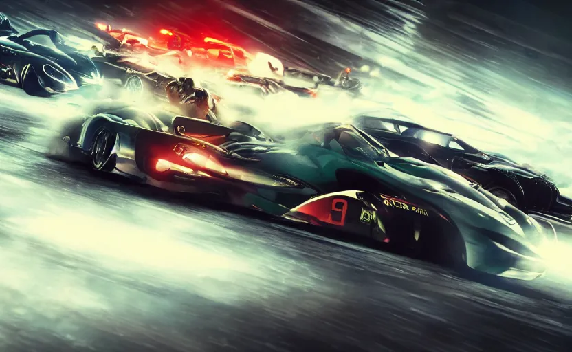 Image similar to a commercial art for a racing movie with lot of motion blur, cinematic, dramatic, artstation, epic