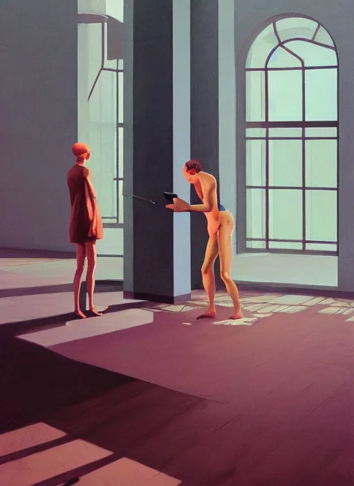 Image similar to time does not exist anymore by edward hopper and james gilleard, zdzislaw beksinski, open ceiling, highly detailed, painted by francis bacon, painted by james gilleard, surrealism, airbrush, ilya kuvshinov, wlop, stanley artgerm, very coherent, art by takato yamamoto and james jean