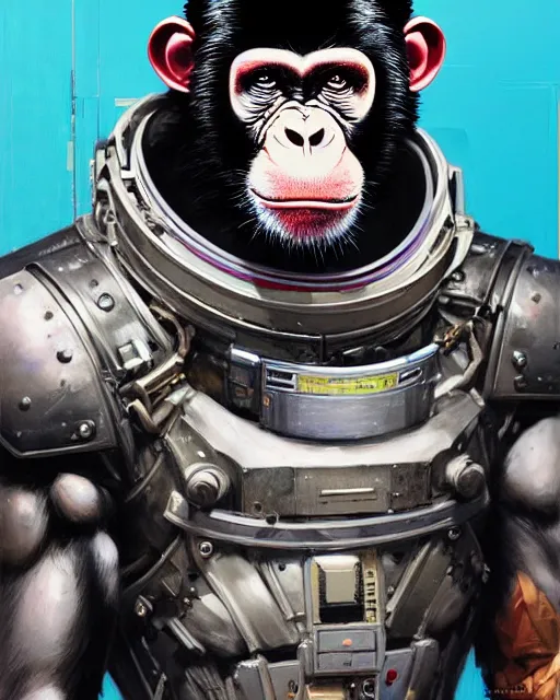 Prompt: a portrait of a muscular anthropomorphic cyberpunk howler chimp in spacesuit armor by sandra chevrier, by jon foster, detailed render, extremely hyperdetailed, tape deck, epic composition, cybernetics, 4 k realistic, cryengine, realistic shaded lighting, sharp focus, masterpiece, by enki bilal