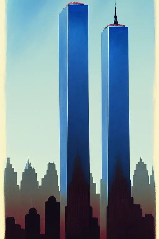 Image similar to world trade center on new york, edward hopper and james gilleard zdzislaw beksisnski higly detailed