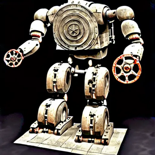 Image similar to bellator mechanicus ab antiquo romano fabro designatus. fantastica humanoideus, structura virtutis roboticae, intuitu inpendet. ultimate golem, embodiment of the legion. belli apparatus. perquam mina. alta definitio imaginis