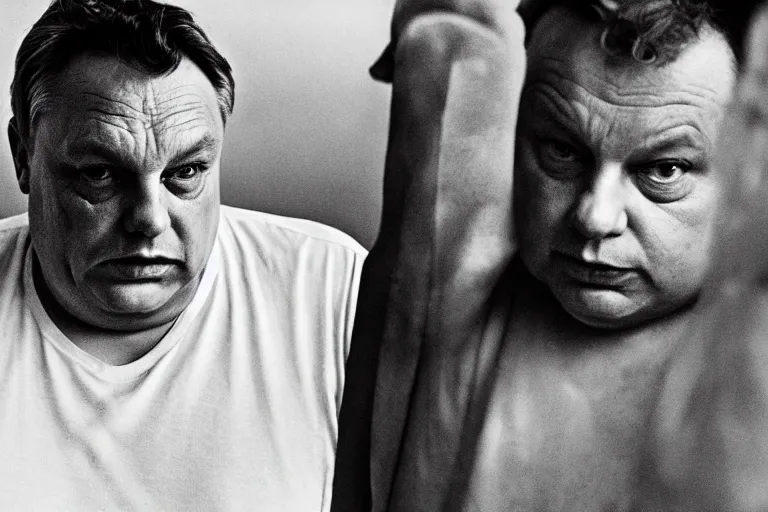 Image similar to overweight viktor orban by peter lindbergh