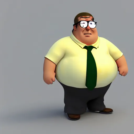 Prompt: 3 d render of peter griffin, fat white shirt brown pants glasses cartoon