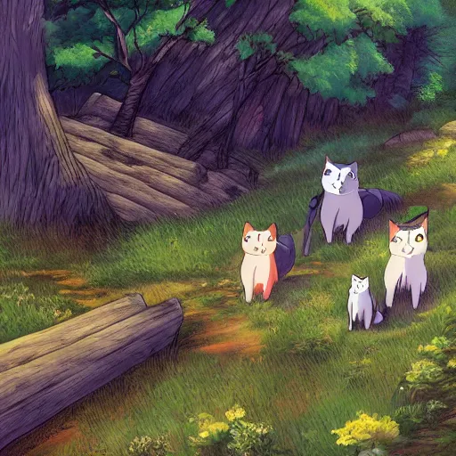 multiple cats hiking the Appalachian trail, anime | Stable Diffusion ...