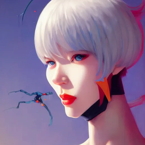 Prompt: portrait of Rei Ayanami, League of Legend illustration, asymmetrical, profile picture, Organic Painting, sunny day, Matte Painting, bold shapes, hard edges, street art, trending on artstation, by Sam Youn and Gil Elvgren and Sachin Teng