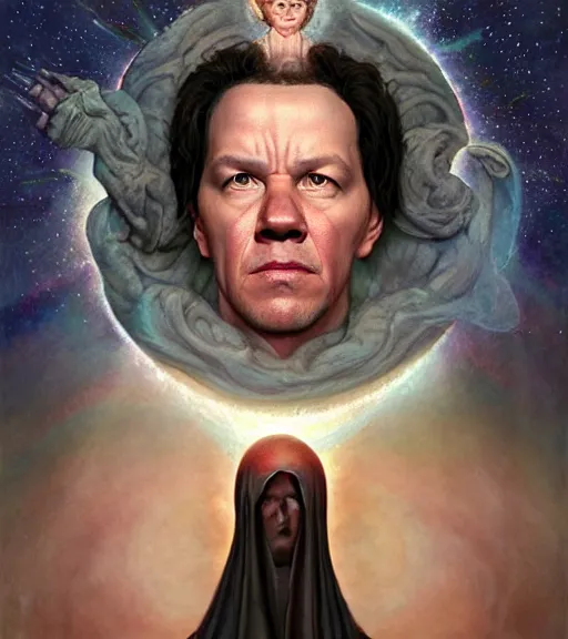 Image similar to A Magical Portrait of Mark Wahlberg as Aleister Crowley the Great Mage of Thelema, art by Tom Bagshaw and Wayne Barlowe and John Jude Palencar