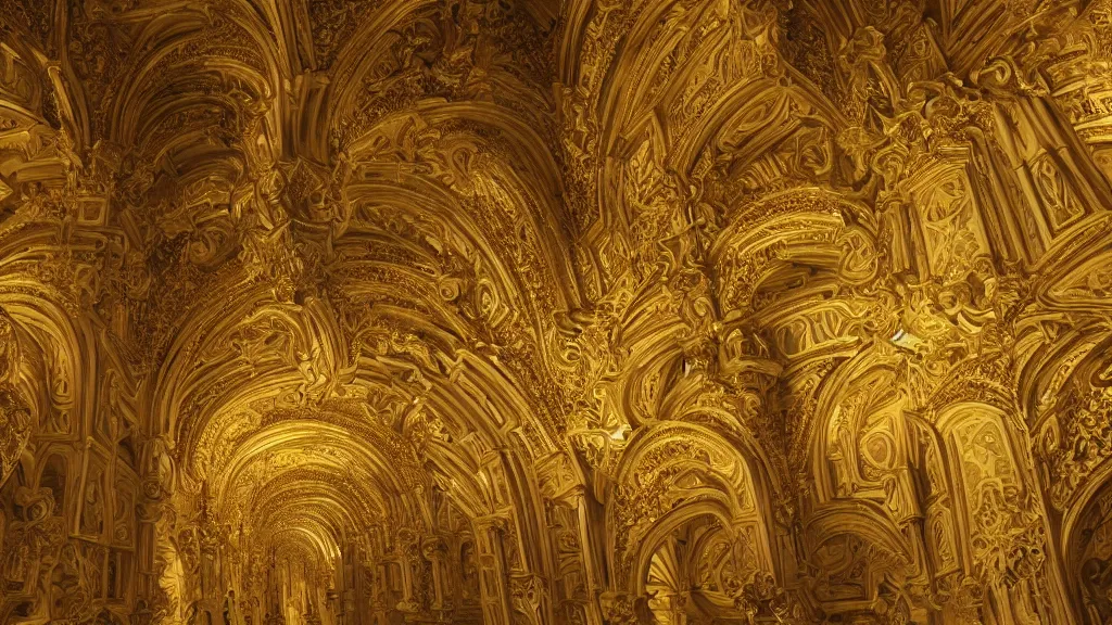 Prompt: endless baroque architecture, by Escher and Jean Delville, fractal, golden lighting, ornate