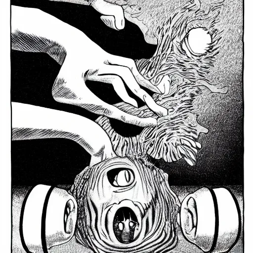 Prompt: a frightening cat consuming a body whole, by junji ito