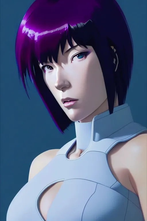 Image similar to a film still portrait of a motoko kusanagi ghost in the shell, finely detailed features : : as motoko kusanagi by pixar : : by ilya kuvshinov, rossdraws, artgerm, maxim cover, octane render, cgi, volumetric lighting, anti aliasing, raytracing : :