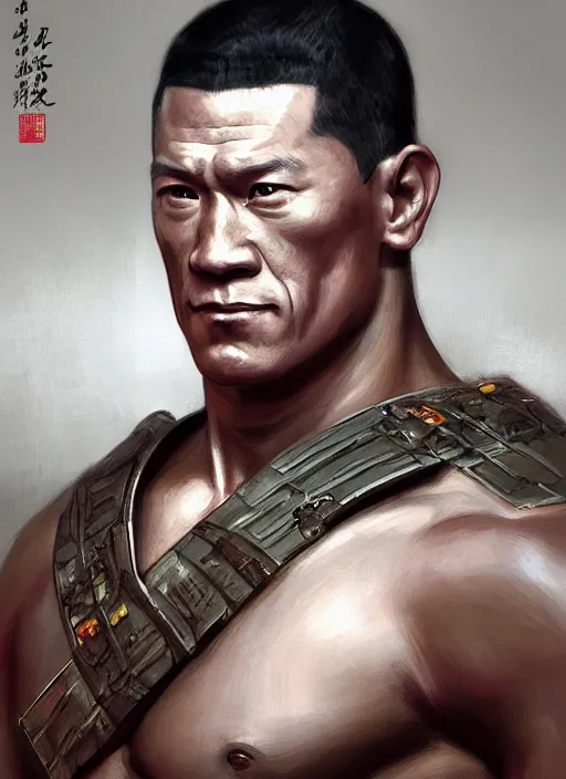 Prompt: !dream portrait of Chinese John Cena in Peterson in a luxurious Chinese theme temple, sigma male, Buddha statues, digital painting, concept art, smooth, sharp focus, illustration, from Metal Gear, by Ruan Jia and Mandy Jurgens and William-Adolphe Bouguereau, Artgerm