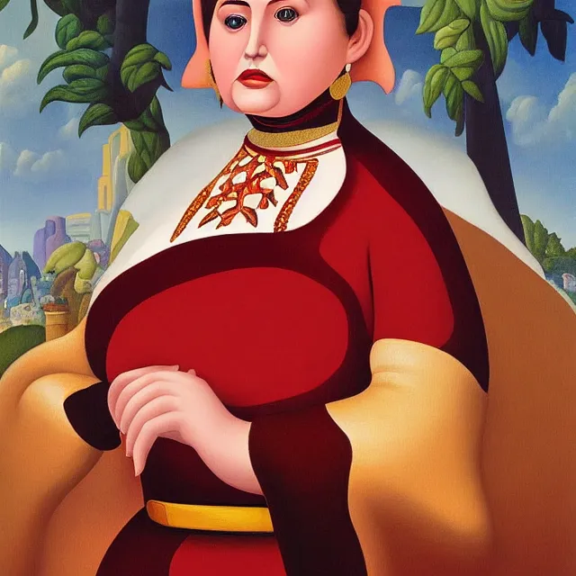 Prompt: a fernando botero painting of queen amidala