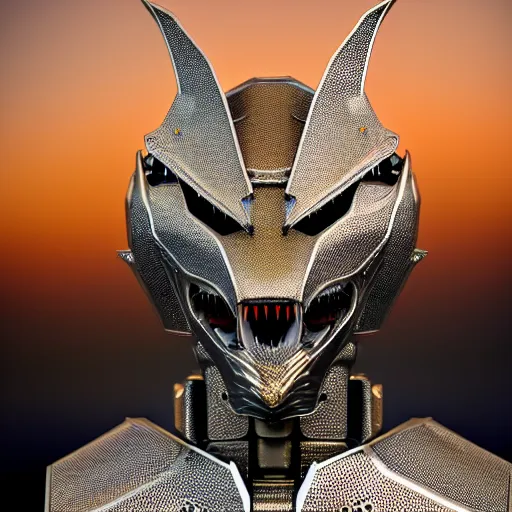 Prompt: close up bust shot, realistic detailed stunning beautiful armored anthropomorphic humanoid robot female dragon, doing an elegant pose, looking to the side, sleek streamlined armor and design made of steel, sharp claws and sharp teeth, Slick LEDs, standing on two legs, on the beach during sunset, high quality, cinematic art, sunset lighting, artstation, deviantart, furaffinity