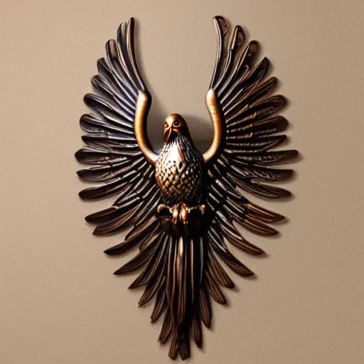 Image similar to gorgeous ornated bronze realistic detailed sacred falcon wall decoration with filigree