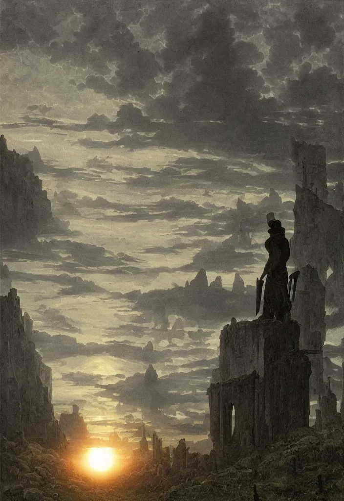 Prompt: solarpunk knight | Caspar David Friedrich |