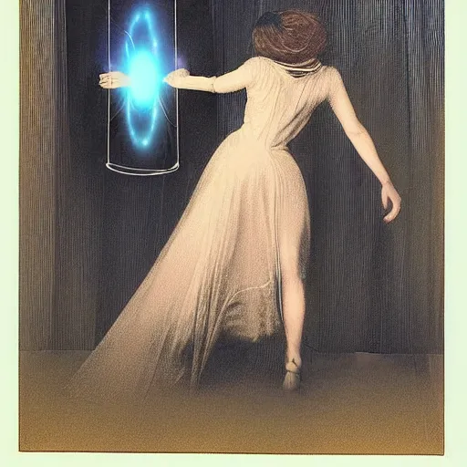 Image similar to A drawing. A rip in spacetime. Did this device in her hand open a portal to another dimension or reality?! autochrome, x-ray photography by Les Edwards, by John Perceval aesthetic