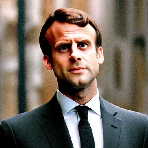 Prompt: Jungle growing on the hair of Emmanuel Macron in American Psycho (1999)