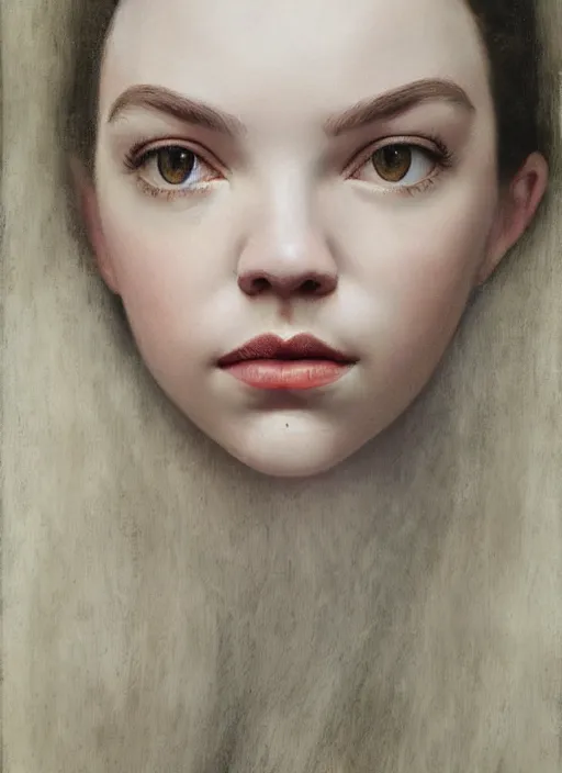 Image similar to realistic detail face portrait of Anya Taylor-Joy by Hans. Rudolf. Giger, Maxfield Parrish, Hans Heyerdahl, Realism painting