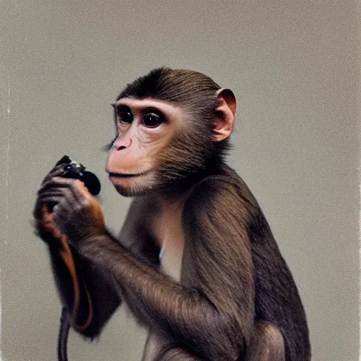 Image similar to Portrait of a monkey holding a camera