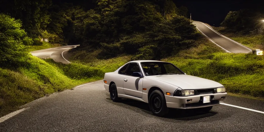 Image similar to Beautiful Photograph of a Nissan Silvia on a road in Japanese countryside, Night