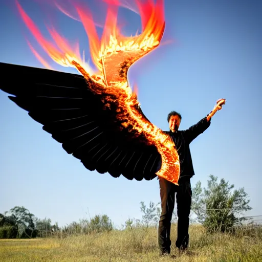 Image similar to photo of a man with flaming black wing