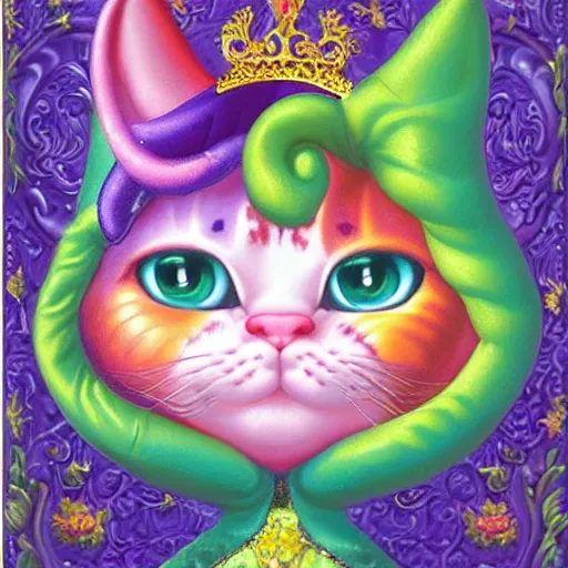 Prompt: baroque rococo pastel cat prince Greg Hildebrandt Lisa frank portrait