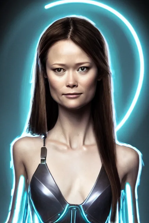 Image similar to summer glau as cortana from halo, glowing translucent digital body made of ones and zeros