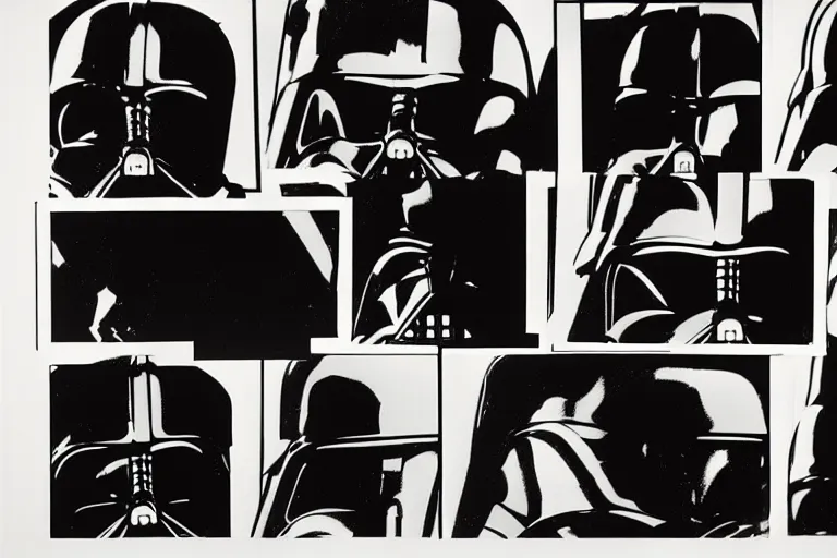 Prompt: still frames from andy warhol's star wars