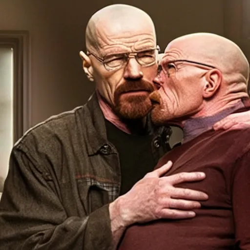 Image similar to Walter white and Thanos Kissing