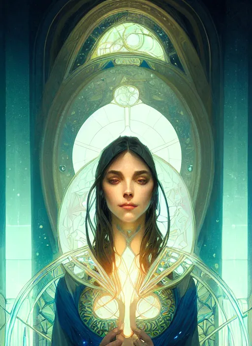 Image similar to symmetry!! portrait of water, glowing lights!! intricate elegant, highly detailed, digital painting, artstation, concept art, smooth, sharp focus, illustration, art by artgerm and greg rutkowski and alphonse mucha