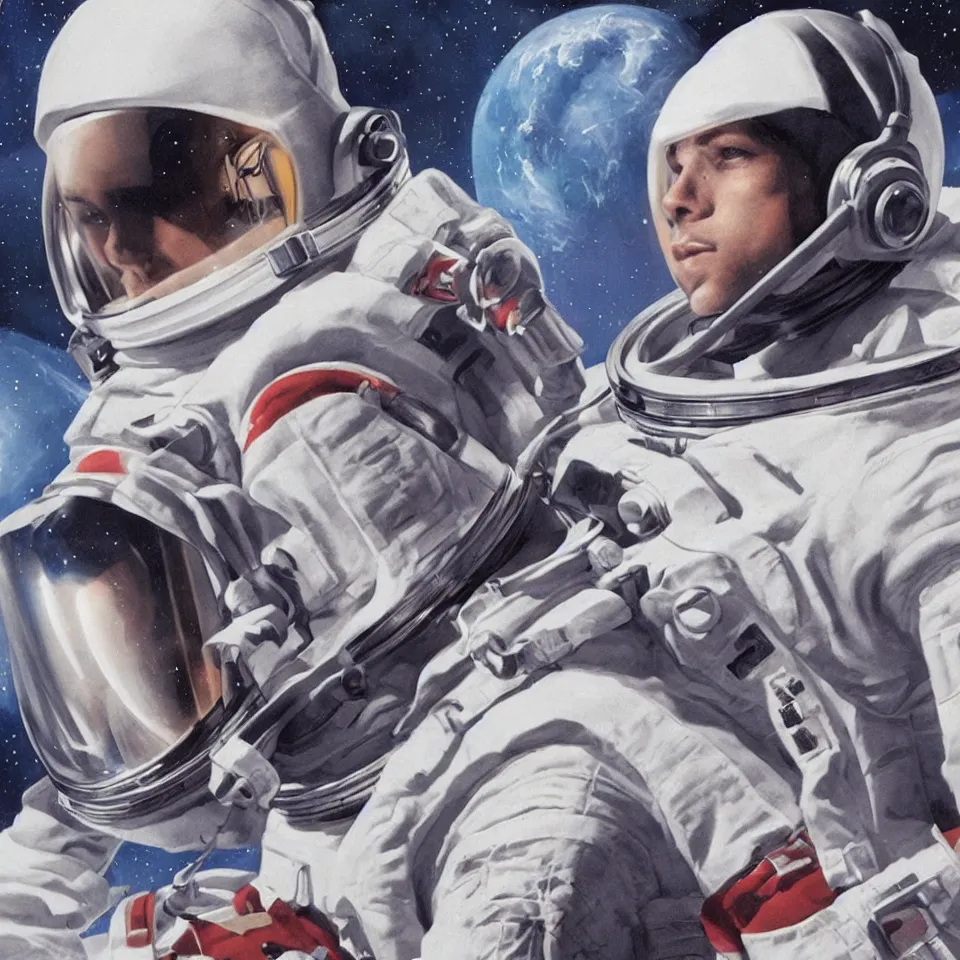 Prompt: astronaut with headphone, beautiful, cinematic, illustrated by alex ross
