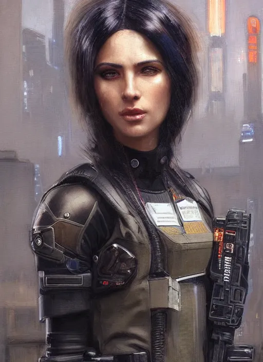 Image similar to Beautiful Juliana. beautiful female cyberpunk Blackops commander wearing a military vest and military stealthsuit (cyberpunk 2077, Blade Runner 2049). gorgeous face. African woman. Orientalist portrait by john william waterhouse and Edwin Longsden Long and Theodore Ralli and Nasreddine Dinet, oil on canvas. Cinematic, hyper realism, realistic proportions, dramatic lighting, high detail 4k